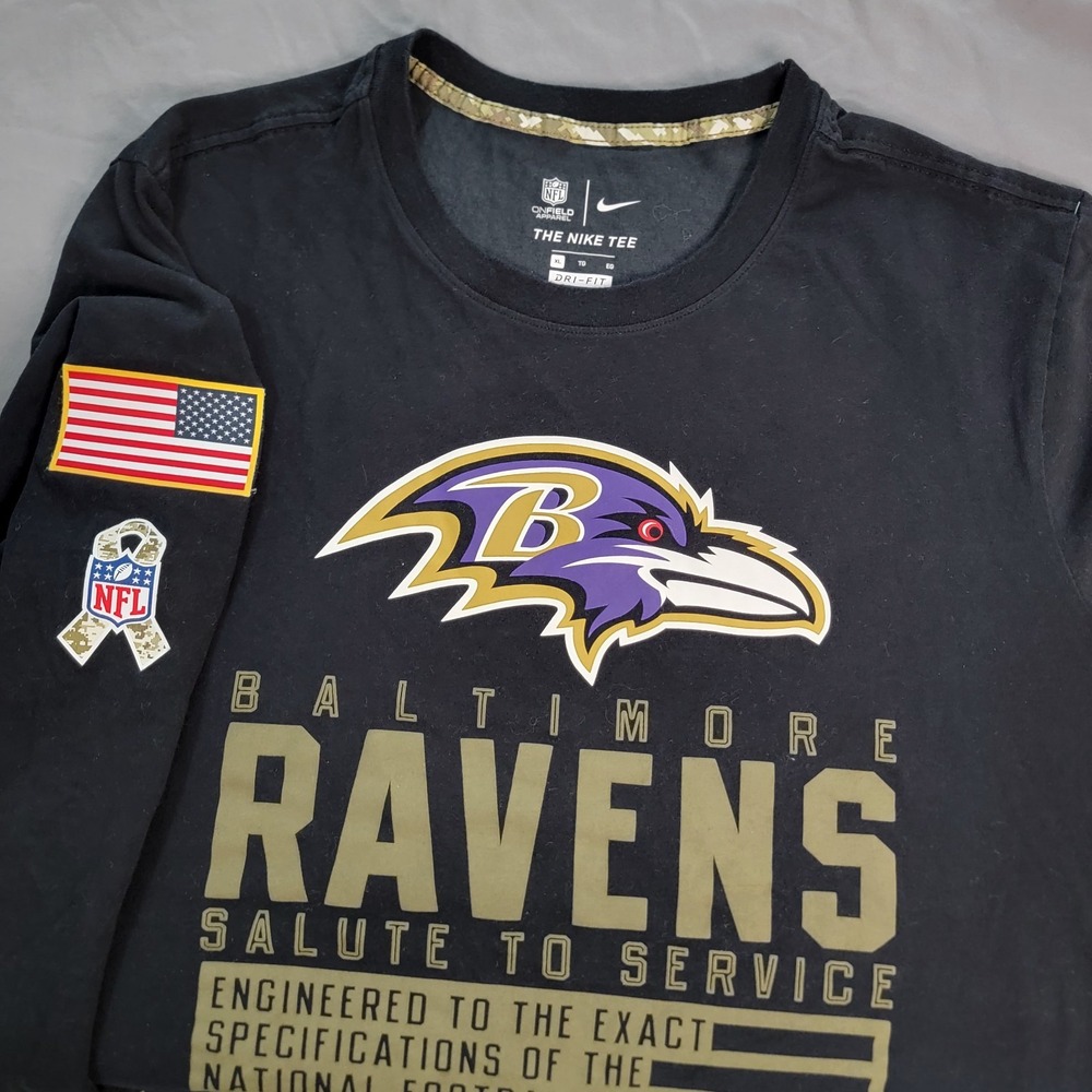 Baltimore Ravens Salute To Service Long Sleeve T Shirt Men's XL Black USA NFL